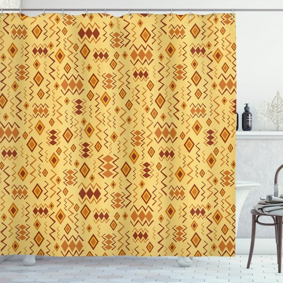 Ambesonne African Shower Curtain, Random Doodles, 69"Wx75"L, Brown Marigold Mustard