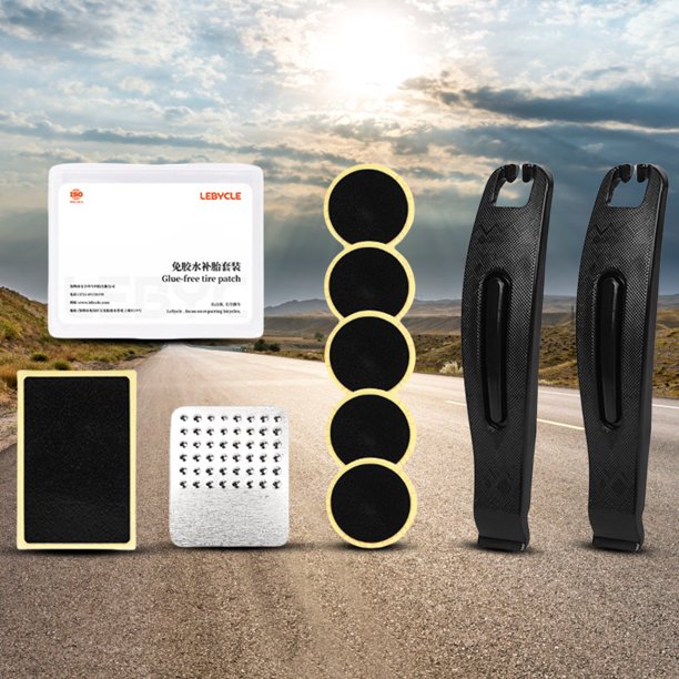 Kit de reparación de pinchazos de bicicleta parche para neumáticos sin pegamento accesorios para bicicletas (9 piezas básicas)