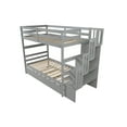 thumbnail image 5 of EUROCO Twin over Twin Bunk Bed with Trundle Bed for Bedroom, Space-Saving Storage Staircase and Shelf, Gray, 5 of 10