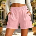 thumbnail image 2 of Women's Soft Stretch Linen-Like Elastic Waist Double Pockets Button-Up Shorts, Lightweight Casual Mid Waist with Tummy Control, Comfy Summer Pull On Bottoms for Beach Day City, 2 of 8