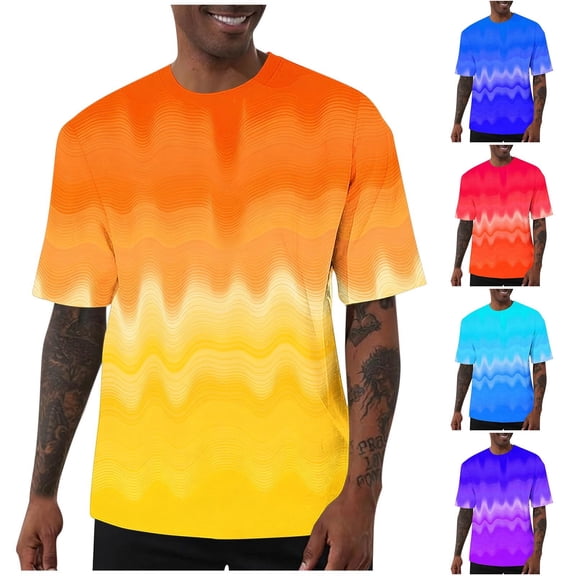Hilenly Big and Tall Shirts for Men Short Sleeve Gradient Athletic Shirt Loose Fit Summer T-Shirt