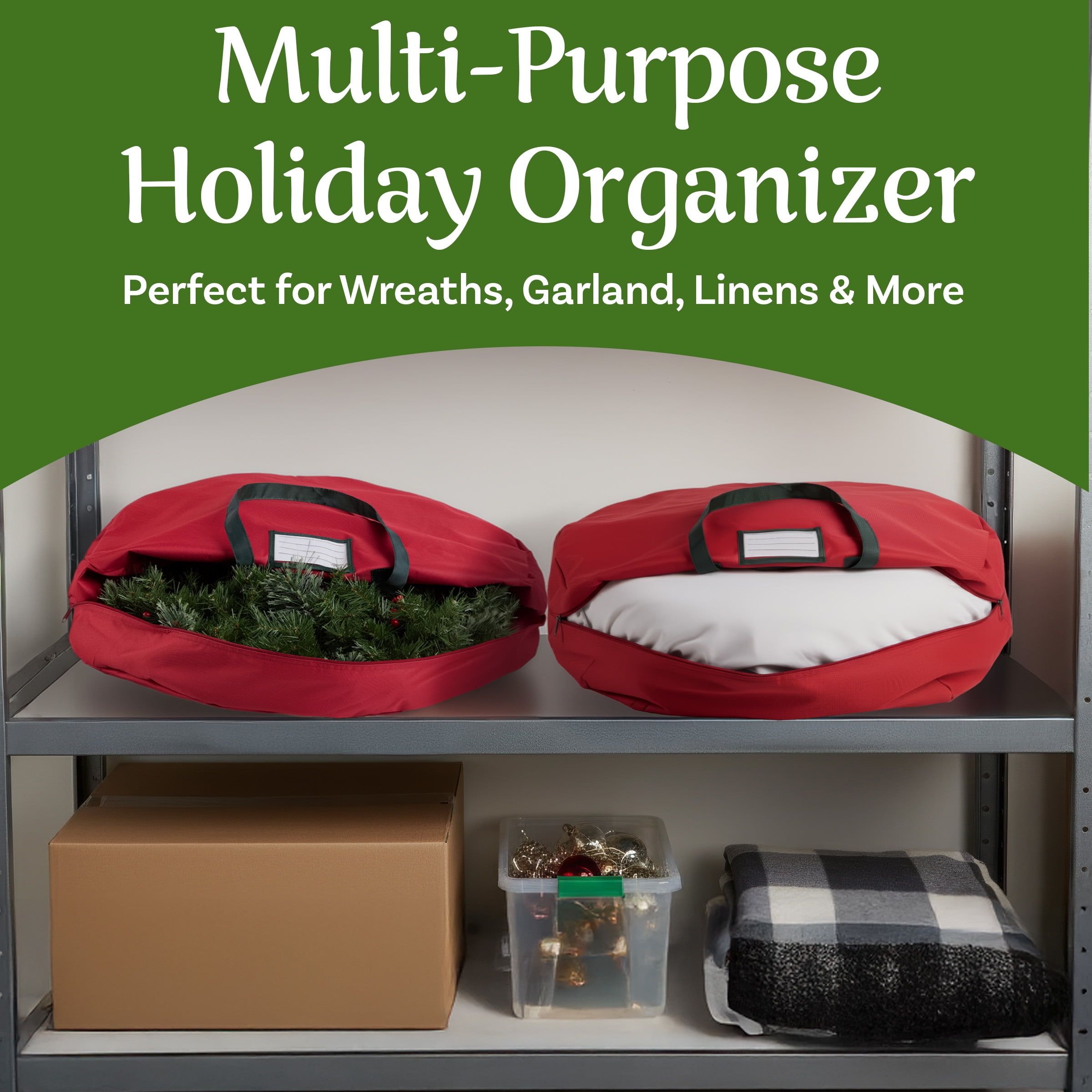 Tiny Tim Totes 30-inch Christmas Wreath Storage Bag with Carrying Handles, Red