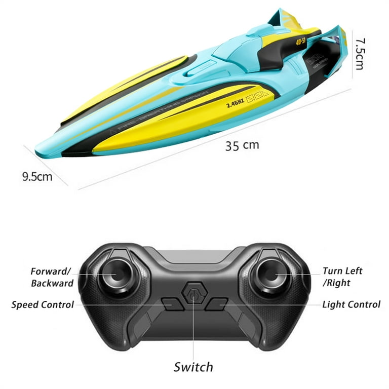 4DRC S1 RC Boat - Remote Control Boat for Pools and Lakes, 4 Channel 2.4GHz Remote Control, and Rechargeable Boat BatteryYellow