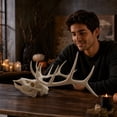 thumbnail image 4 of 3D Printed Skull Sculpture with Antlers, Detailed Resin Model for Home Office Decor and Gothic Halloween Decor, Unique Desk Accent for Halloween Gifts, 1 Piece, 4 of 5