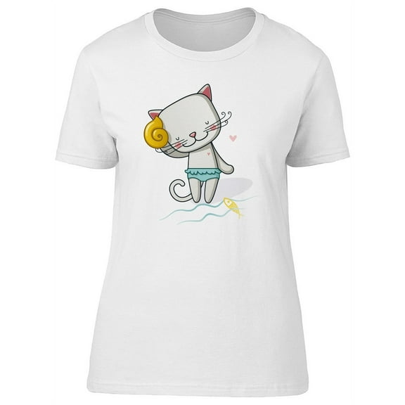 Cute Cat On The Beach T-Shirt Women -Image by Shutterstock, Female XX-Large