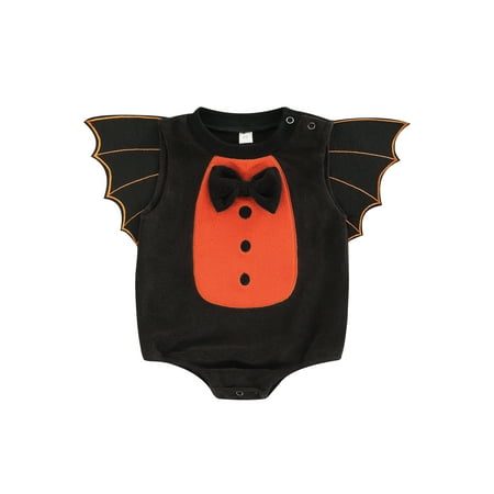 

Bagilaanoe Newborn Baby Girl Boy Halloween Costume Bat Wings Romper Tops Orange Velvet Bodysuit 3M 6M 12M 18M Infant Fall One Piece Bodysuit