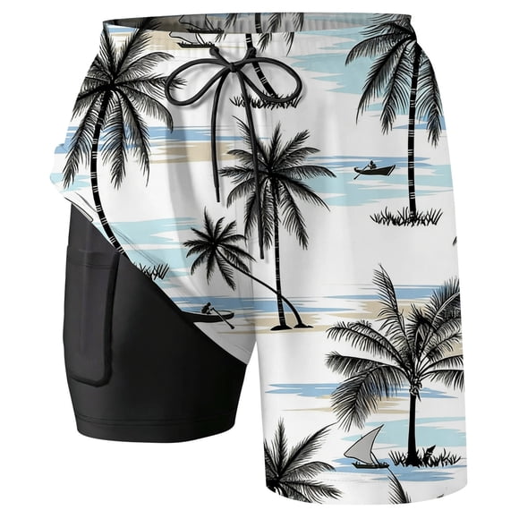 Men's Board Shorts for Everyday Leisure Four-Way Flex Short Swimming Trunks with Print and Double Layer Design for Beach Surf Comfort