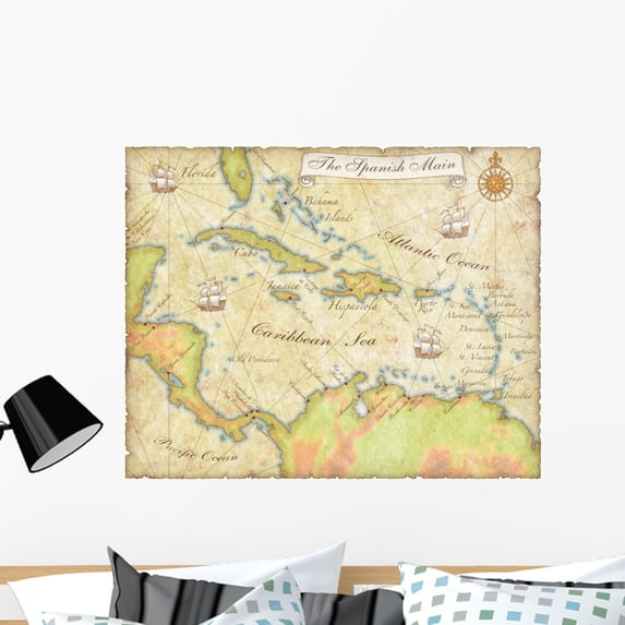Spanish Main Map Wall Mural by Wallmonkeys Peel and Stick Graphic (36 in W x 29 in H) WM233120
