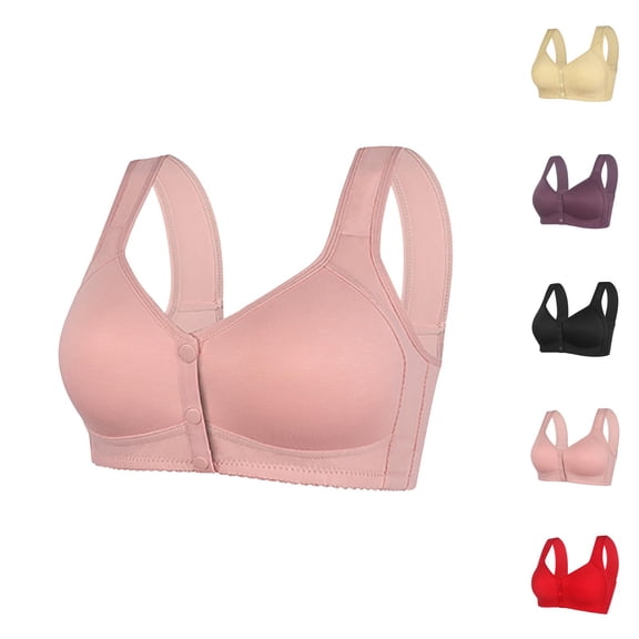 Front Closure Bras for Older Women Plus Size Comfortable Lightweight Wide Strap Seamless Wireless Push Up Bralettes