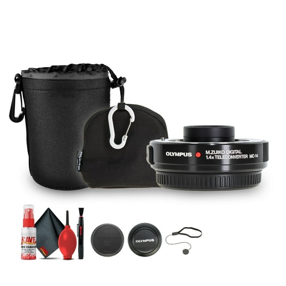Olympus MC-14 M.Zuiko Digital 1.4x Teleconverter (V321210BU000) Bundle Including: Lens Pouch, Lens Case, Lens Caps, Cap Keeper, Cleaning Kit