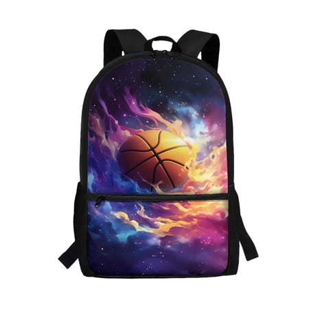 Uorisanigo Galaxy Basketball 17 inch Kids School Backpack with Side Mesh Pocket Casual Basic Bookbag Travel Rucksack for Elementary Kindergarten Preschool Student School Bag