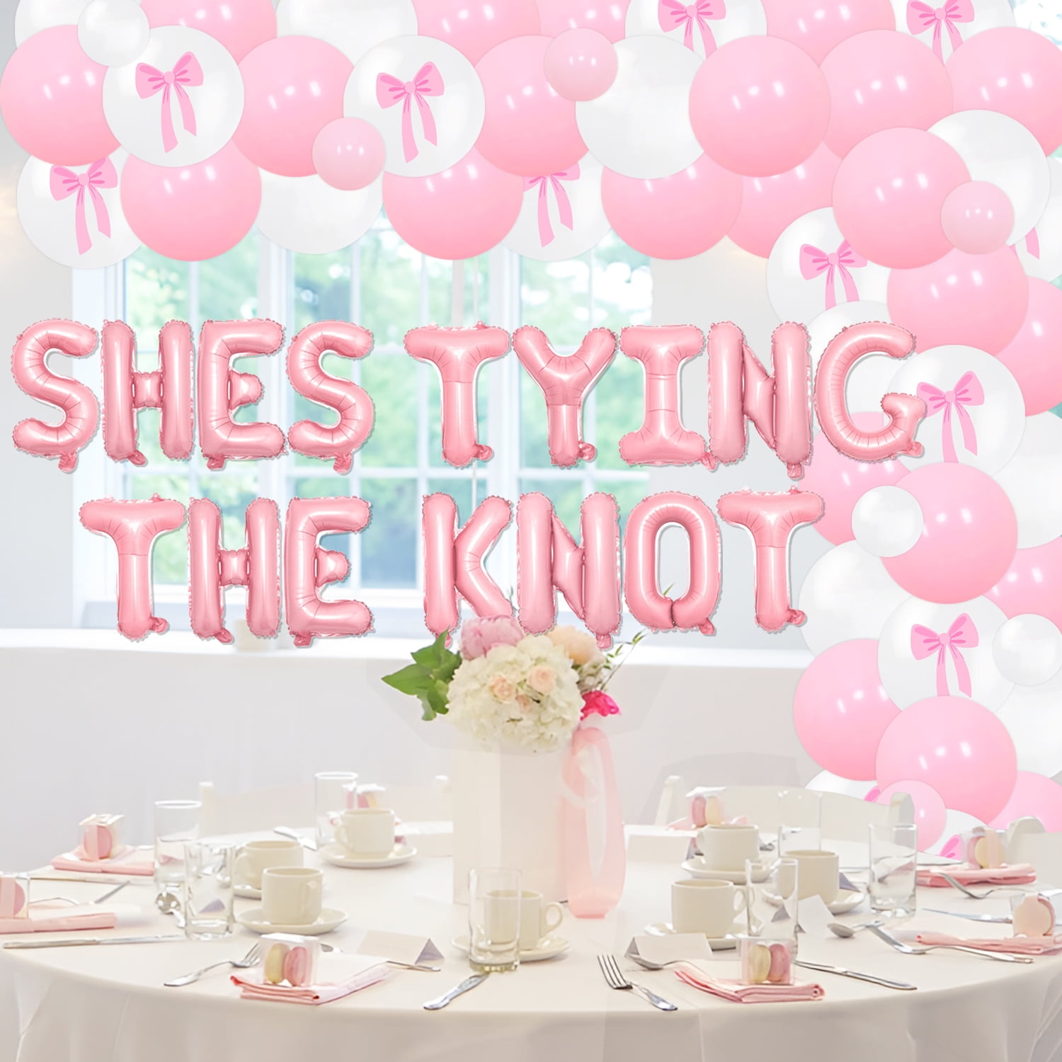 94Pcs She's Tying the Knot Bachelorette Party Decorations - Bow Garland Arch Kit She's Tying the Knot Letter Foil Balloon for Girls Bachelorette Party Bridal Shower Engagement Wedding Party Supplies