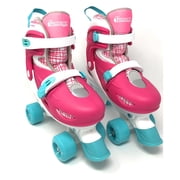 Chicago Skates Adjustable Quad Roller Skate Combo Set Pink/White/Teal – Skates, Helmet, Knee Pads, And Wrist Guards - Size Medium(1-4)