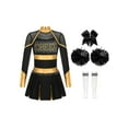 thumbnail image 3 of Yeahdor Girls Halloween Cheer Leader Outfits Long Sleeve Shiny Cheerleading Dance Uniform Dress Set Gold&White 8, 3 of 7