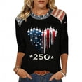 thumbnail image 2 of KDDYLITQ Womens United States 250th Anniversary Shirts Patriotic National Flag Print 3/4 Sleeve Blouses 4th July Usa Star Stripes Freedom Tees Printed Loose Crew Neck Tops Black 4XL, 2 of 5