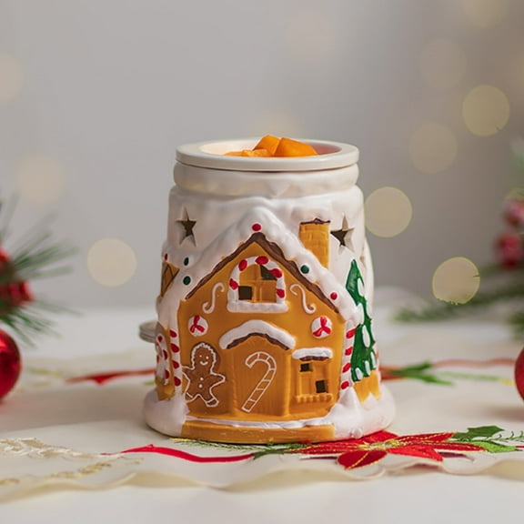 Sziqiqi Gingerbread House Wax Warmer: Cozy Ceramic Electric Wax Melt Burner for Christmas Decor Gifts for Women Family with 2 Bulbs