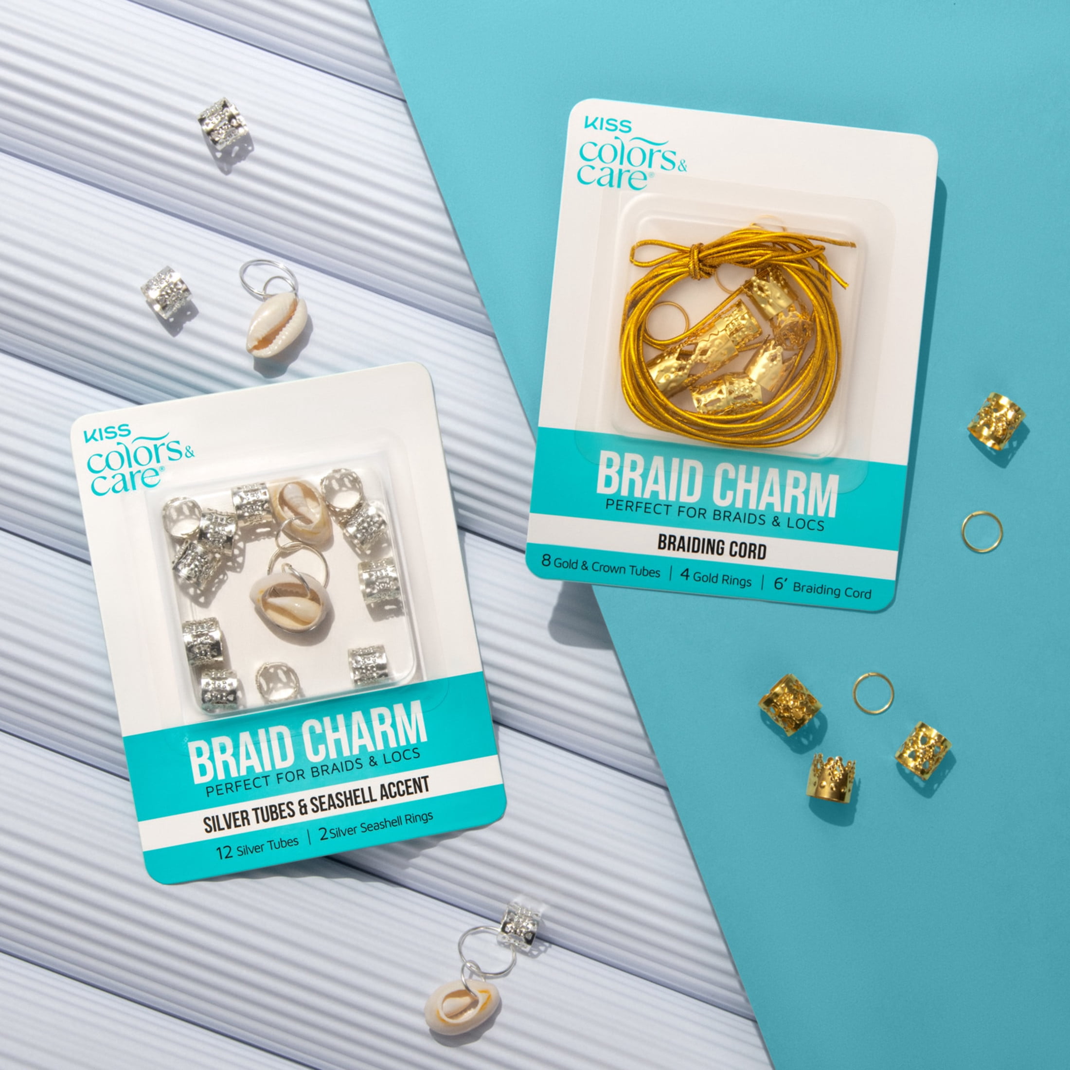 (2 pack) Kiss Colors & Care Reusable Metal Hair Styling Braid Charm Hair Accessory Set, Gold, 18 ct