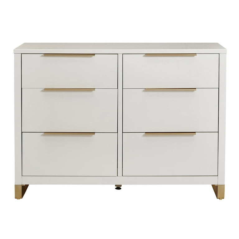 MoDRN Glam 6 Drawer Dresser Bianca White with Satin Brass