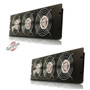 2 PACK - Rackmount Cooling Fan by Griffin 3U Ultra-Quiet Triple Exhaust Fans, Keep Studio Audio Equipment Gear Cool Rack Mount on Network IT System Server Rails Temperature Control Panel Cabinet