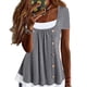thumbnail image 2 of Camiseta 2 en 1 Blusa casual de verano plisada con botones delanteros plisados para mujer Gris M, 2 of 5