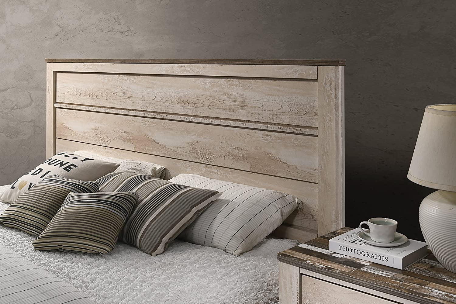 Roundhill Imerland Contemporary White Wash Finish 5 Piece Queen