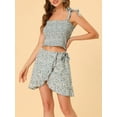 thumbnail image 5 of INSPIRE CHIC Women's Floral Tie-up Smocked Crop Blouse and Wrap Mini Skirt Sets L Green, 5 of 6