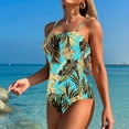 thumbnail image 6 of Wyobmus Womens One Piece Swimsuits Tummy Control Tropical Printed Bathing Suit High Cut Spaghetti Strap Swim Suit Swimwear Blue, 6 of 6