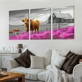 thumbnail image 2 of Nawypu Highland Cow Pictures Canvas Wall Art for Living Room Home Wall Decor Black and White Background Animal Cow Purple Flowers Country Scenery Prints Painting for Bedroom 12''x16''X3 Panels, 2 of 4