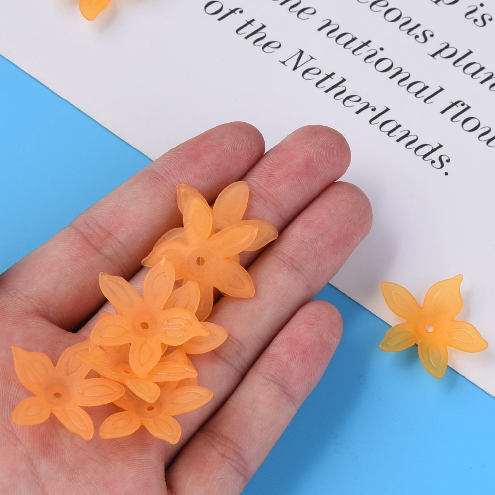 Transparent Acrylic Beads Frosted Flower Sandy Brown 26x27x6mm Hole: 1.8mm 980pcs/500g