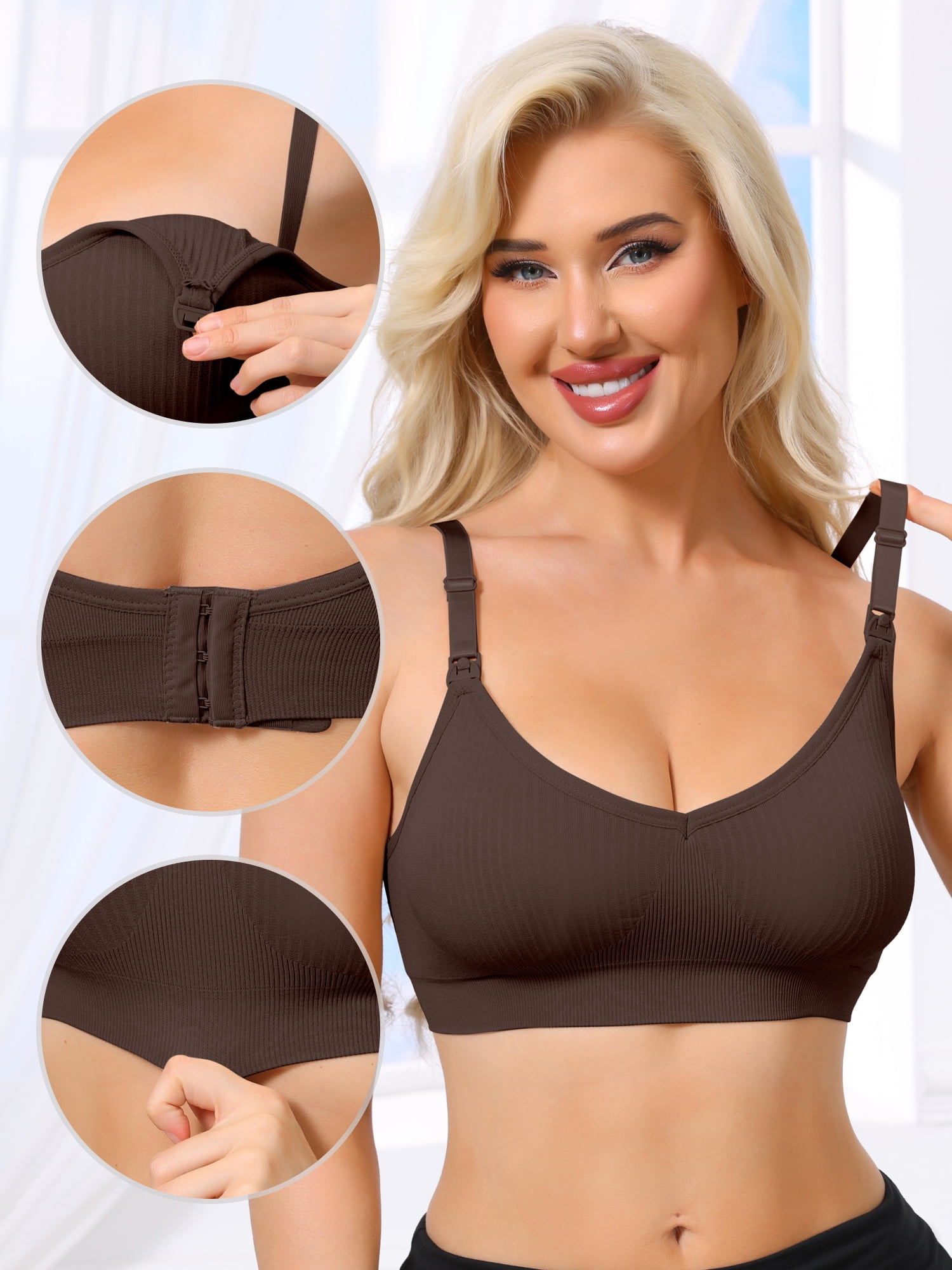 DARING DIVA Women's Breastfeeding Maternity Wireless Nursing Bras S Brown