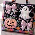 thumbnail image 6 of Halloween Quilted Tote Bag with Embroidery, Stylish Holiday Shoulder Purse for Women, Spooky Theme Daily Handbag for Fall Parties and Seasonal Outfits, 1Pack B, 6 of 6