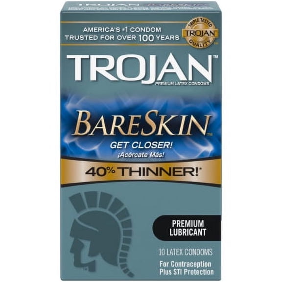 Trojan Bareskin Sensitivity   Brass Lunamax Pocket Case, Premium Lubricated Ultra Thin Latex Condoms 10 Count