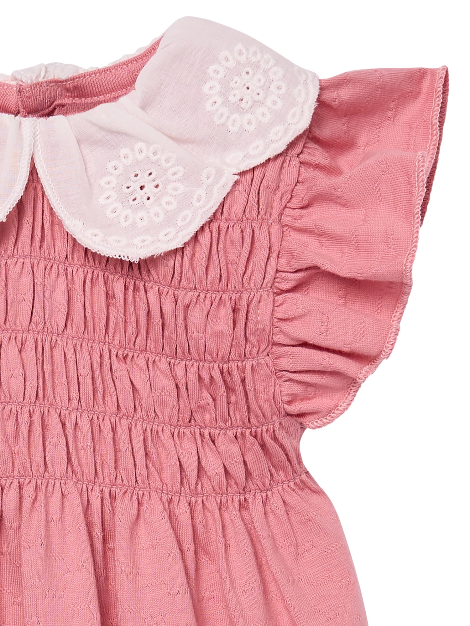 Modern Moments by Gerber Baby Girl Smocked Bubble Romper with Eyelet Collar, Sizes 0/3 Months - 24 Months