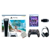 Sony Playstation 5 Disc Horizon Forbidden West Bundle with Extra Grey Camo Controller, White PULSE 3D Headset, Gotham Knights and Camera