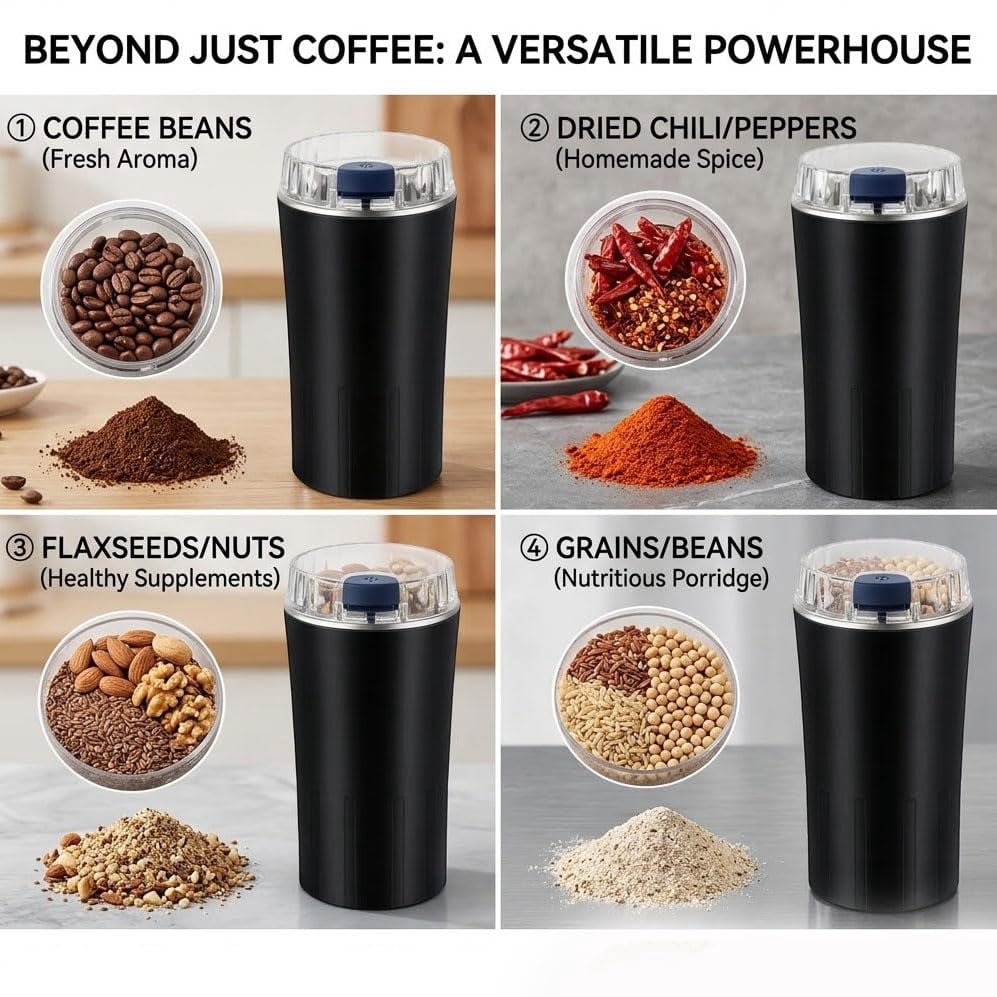 Household Superfine Grinder, Multi-Grain Powdering Machine Electric, 300W High Power Coffee and Spice Grinder with Stainless Steel Blades for Nuts, Seeds, Grains