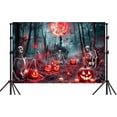 thumbnail image 4 of 10 x 8 ft Halloween Backdrop Scary Cemetery Skull Halloween Pumpkin Red Moon Grave Background Graveyard Gloomy Woods Kids Adult Halloween Party Banner Decorations Background, 4 of 4
