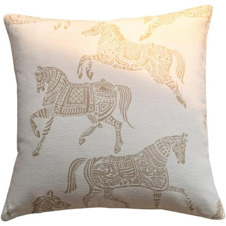 

16x16 inches Throw Pillow Cushion Cover - White Horse Chenille jacquard embroidery Couch Sofa Pillow Covers for Living Room Bedroom