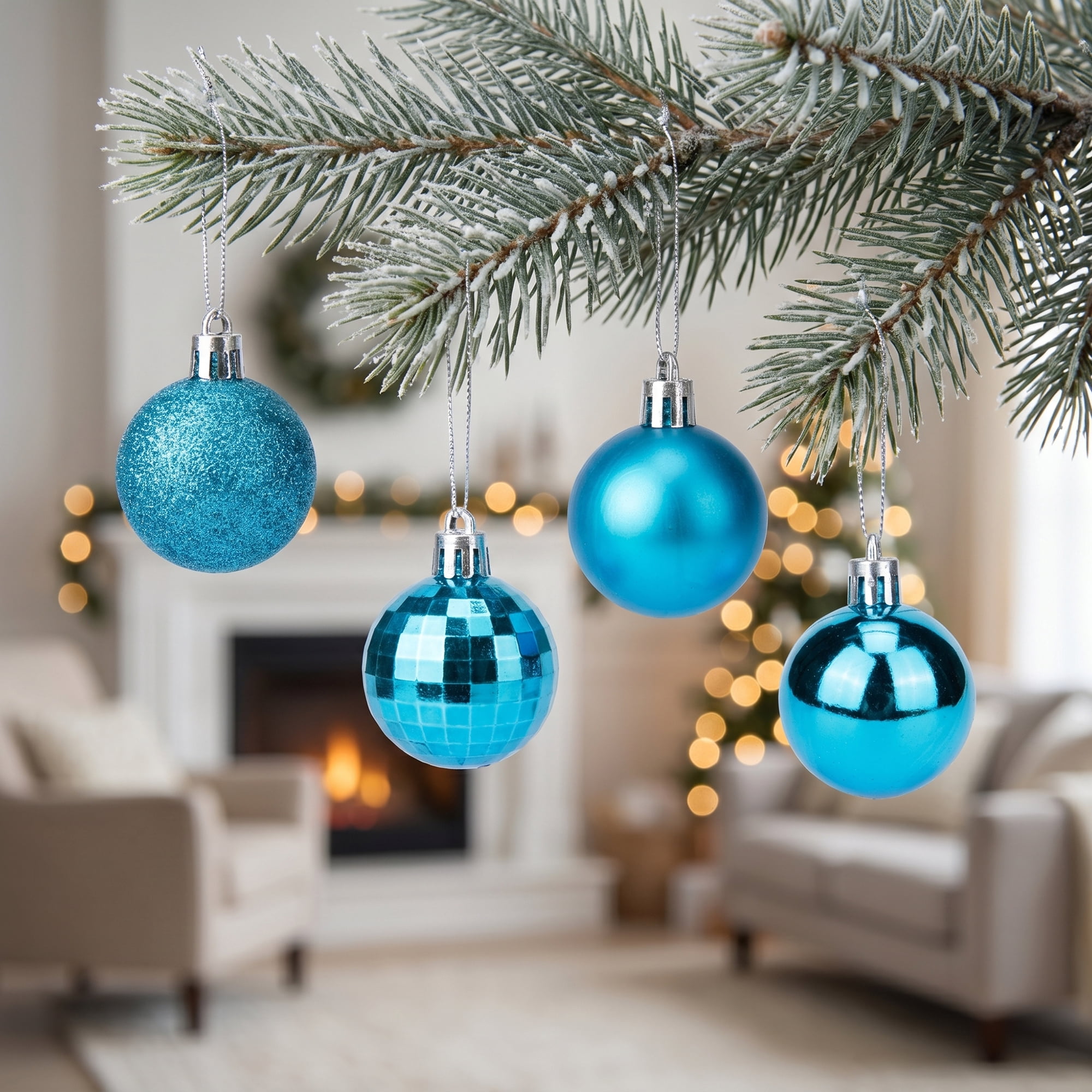 Unique Bargains 24Pcs Christmas Hanging Baubles Shatterproof Ornaments Light Blue 1.6"
