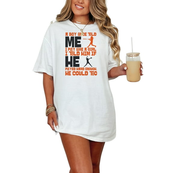 Baseball Softball Play Like A Girl, White Comfort Colors T-Shirt, Small