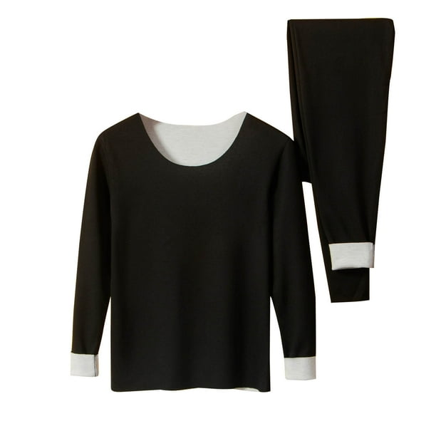 Conjuntos de ropa interior térmica para mujer, jersey liso informal de cuello redondo, alta elasticidad, conjuntos de ropa interior cálida, pantalones de poliéster, blusa para mujer