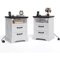 thumbnail image 1 of Farmhouse Nightstand with Charging Station Set of 2, Modern Rustic Large Bedside Table with 2 Drawers, Open Shelf, USB & Outlets for Bedroom Small Space, Freestanding End Table Bedside Cabinet, 1 of 1