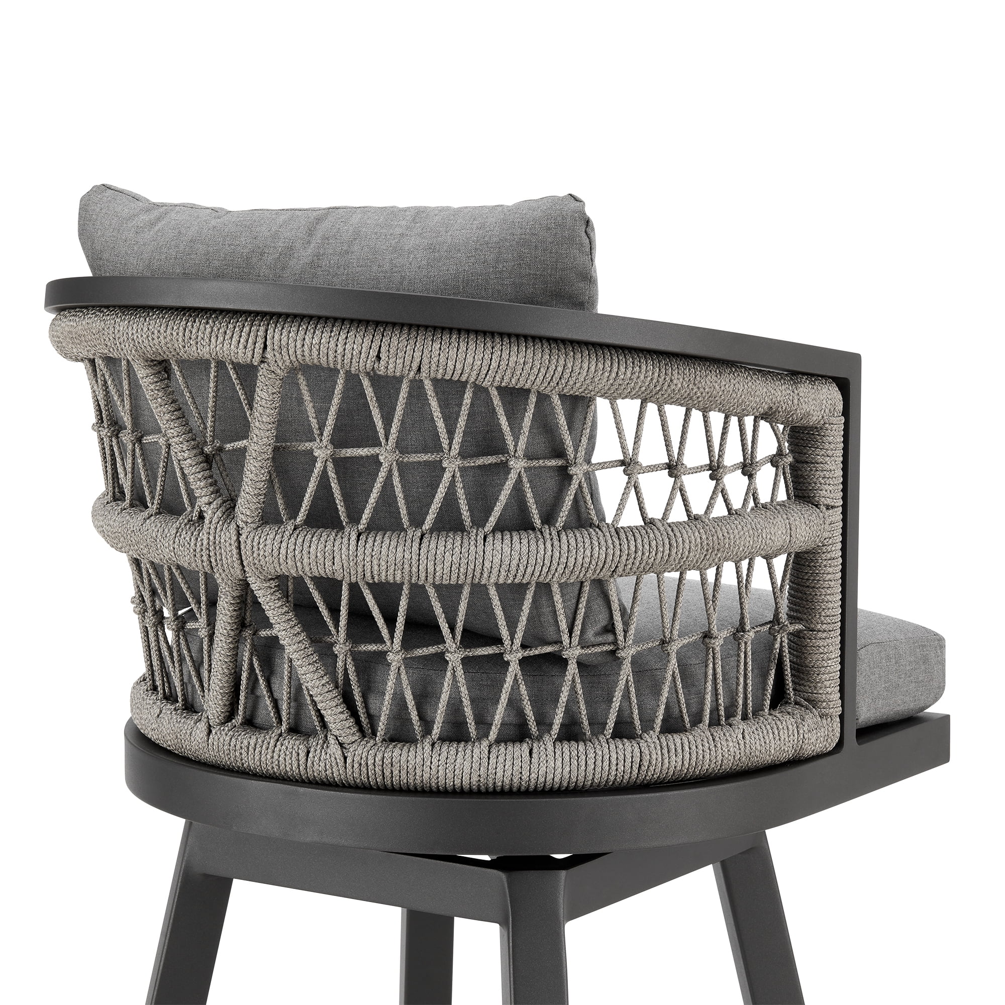 Zella Outdoor Patio Swivel Counter Stool in Aluminum with Light Gray Rope and Earl Gray Cushions - Set of 2