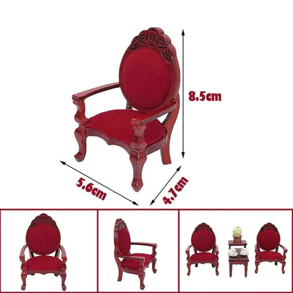Vaidha Miniature Mobilier Vintage de Maison de Poupée / Chaises Sculptées en Bois / Accessoires de Maison de Poupée à l'Échelle 1:12 / Jouets de Jeu d'Imitation pour Filles / 5,6x4,7x8,5 cm