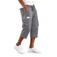thumbnail image 6 of Domuza Men's Cargo Shorts Casual Drawstring Elastic Waist 3/4 Capri Pants Below Knee Long Hiking Shorts with Pockets Gray L, 6 of 7