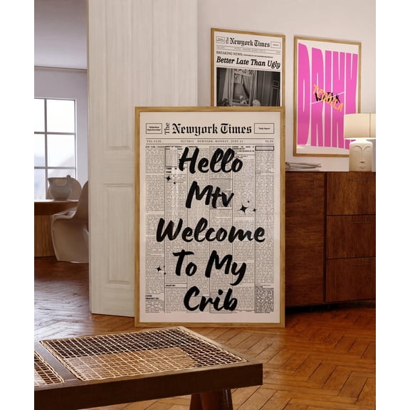 Welcome To My Crib Newspaper Typography Wall Art, Unframed Paper Print Size 8x12