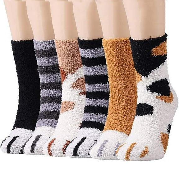 6 Sets of Fluffy Cuddle Feet, Anti-Slip, Bed & House Warmth Cozy Women's Winter Socks