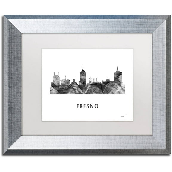 Trademark Fine Art 'Fresno California Skyline WB-BW' Canvas Art by Marlene Watson, White Matte, Silver Frame