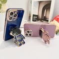 thumbnail image 4 of Compatible with iPhone 15 Pro Max Case 6D Plating Astronaut Hidden Stand Case for Women, Astronaut Folding Bracket Kickstand Soft TPU Shockproof Bumper Case for 15 Pro Max 6.7", Navy Blue, 4 of 12