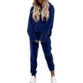 thumbnail image 2 of Velvet Outfits for Women Pullover Hoodie Jogger Pants Set Drawstring Soft Warm Streetwear Tracksuit Outfits Daily Wear Navy XXL, 2 of 7