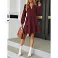 thumbnail image 6 of GXFC Women Maternity Dress Casual Long Sleeve V Neck Pleated Swing Dress Casual Plus Size A-line Mini Dress for Pregnancy 2XL, 6 of 8